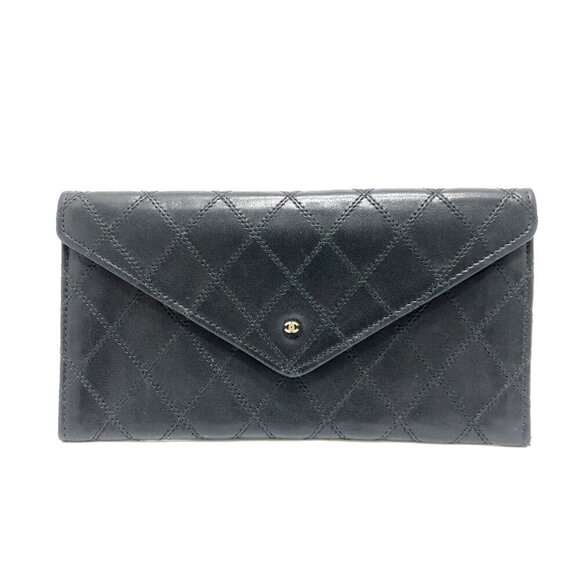 CHANEL Handbags - CHANEL Black Lambskin Leather Wallet
